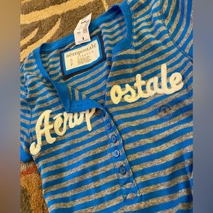 Aeropostale blue grey strip t-shirt NWT size Small